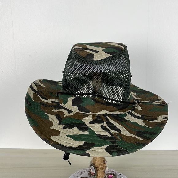 Camouflage men's drawstring snap sides mesh top fishing hat Size O/S - Picture 4 of 6